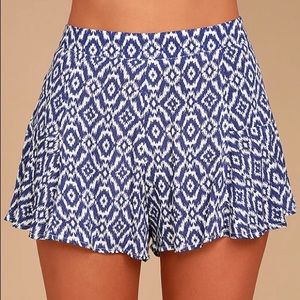LUCY LOVE racetrack blue ikat print shorts